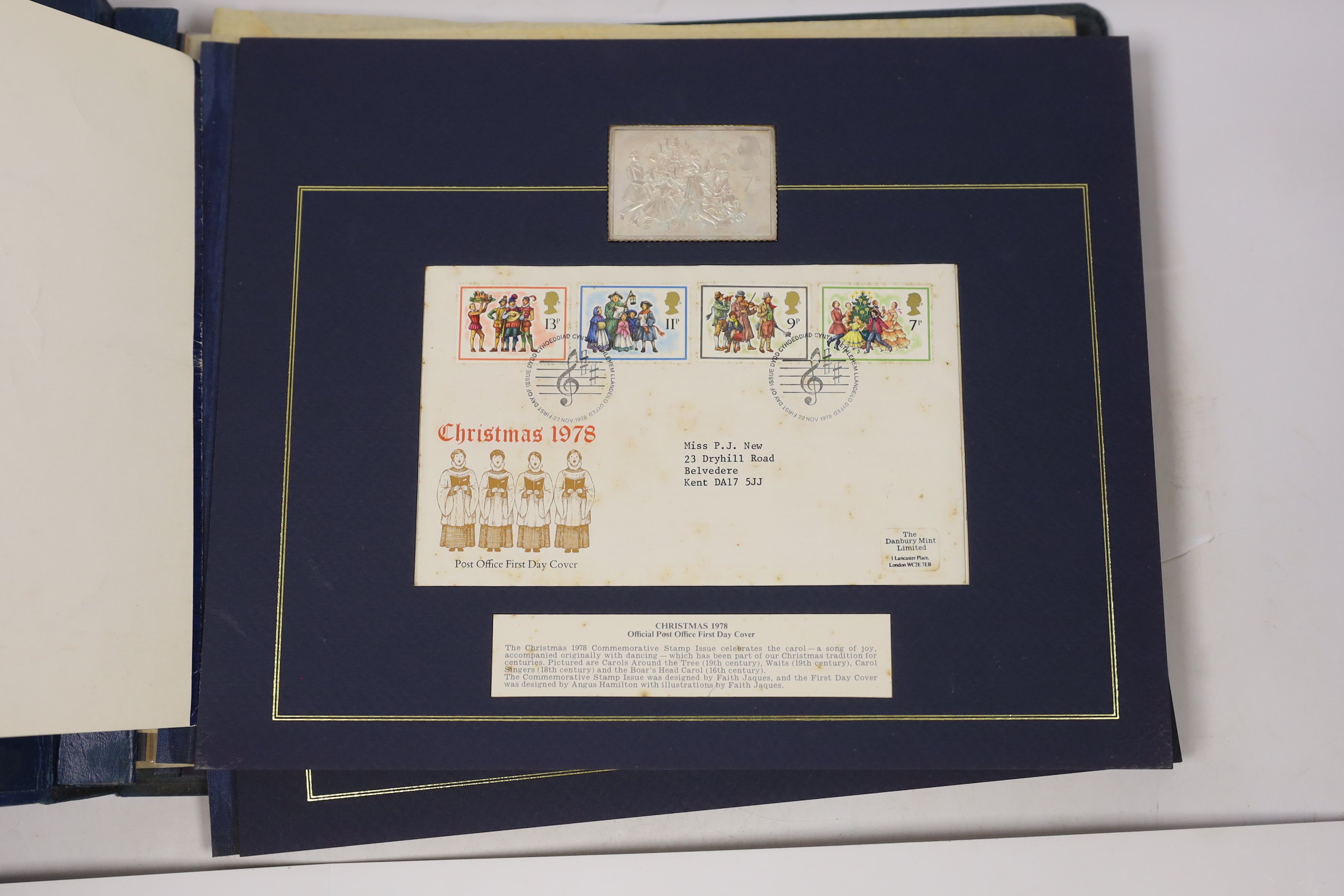 An album of commemorative stamp, First Day Covers including six sterling silver stamp replicas